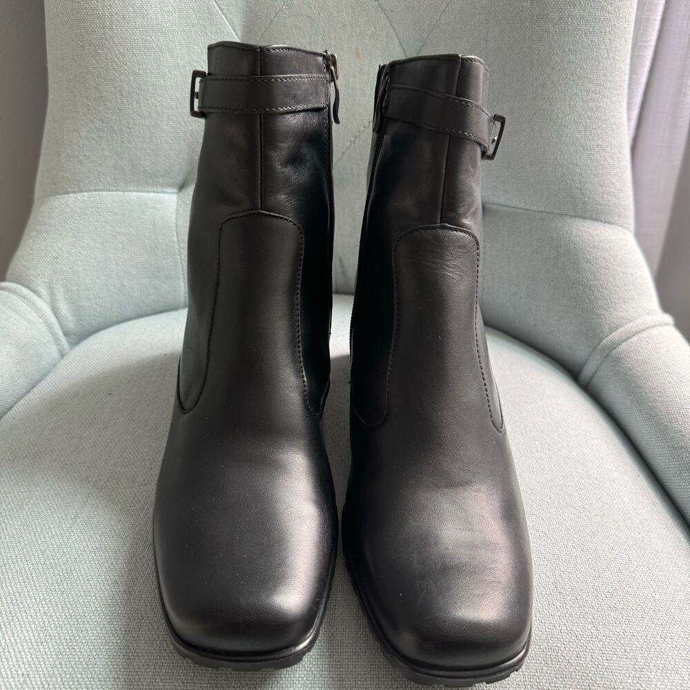 Ara Black Zip Ankle Bootie Square Toes Block Heel Side Zip Women's 6.5 - Picture 2 of 12